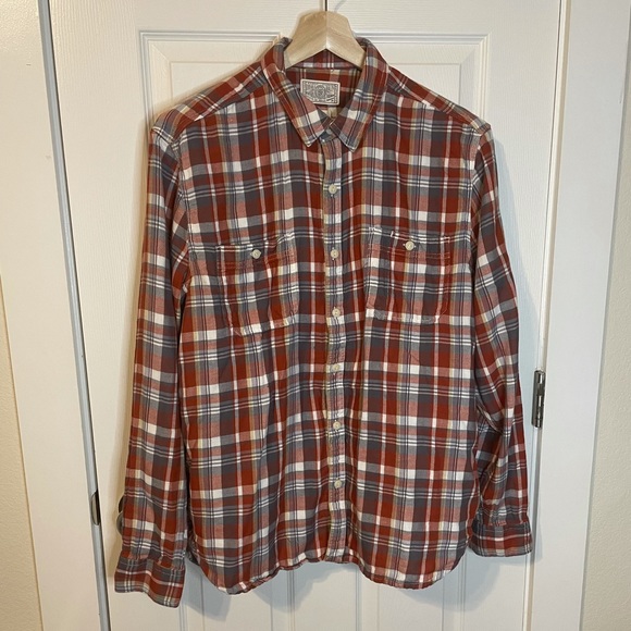 Lucky Brand lined plaid flannel button down sz XL - Picture 1 of 8